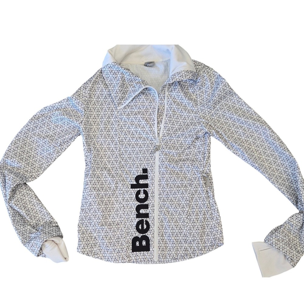 Bench Womens Star Geometric Print Full Zip Track Jacket White Black Small
